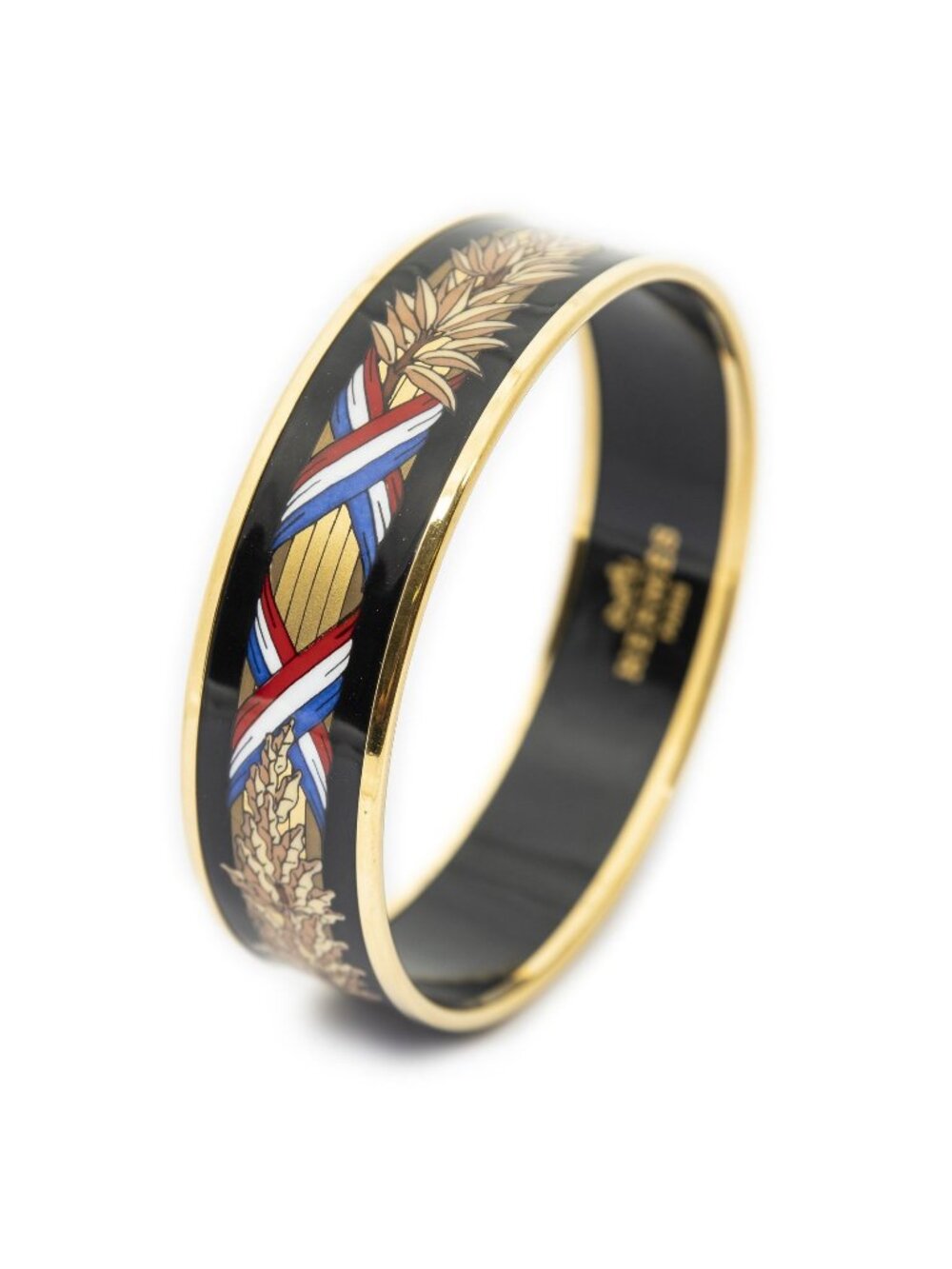 Hermes Enamel Bangle Black Gold Plated Bracelet